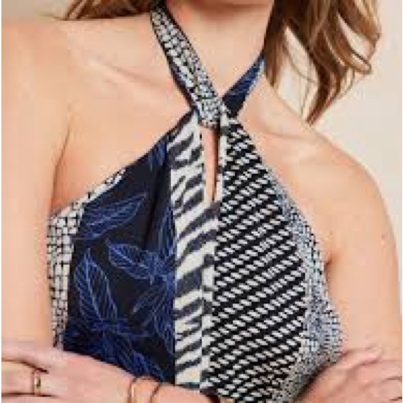 Banana Republic Tops - Banana Republic Navy and Blue Patterned halter top S